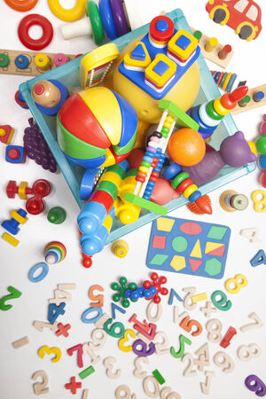box with toys on the whiteの写真素材