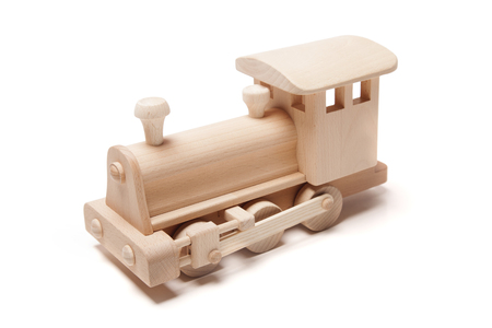 Wooden train on the white backgroundの写真素材