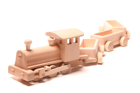 Wooden train on the white backgroundの写真素材