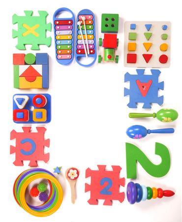 Color toys border on the while backgroundの写真素材