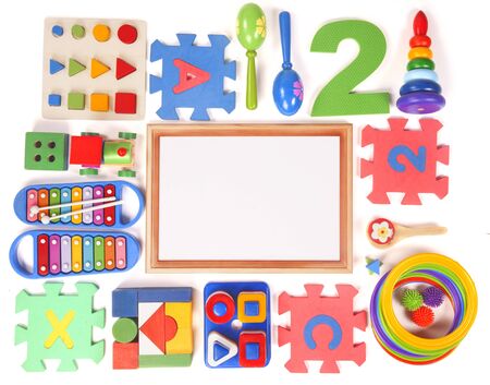 Color toys border on the while backgroundの写真素材
