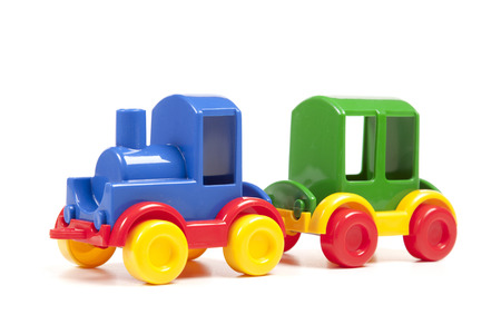 colour plastic train on the whiteの写真素材