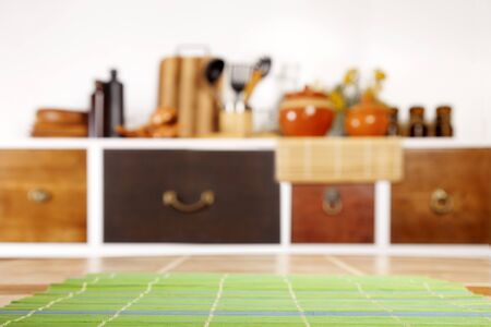 Table Top And Blur Kitchen Room Of The Backgroundの写真素材