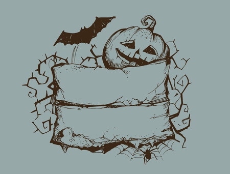 Ribbon for Halloween with pumpkin and bats. Vector illustrationのイラスト素材