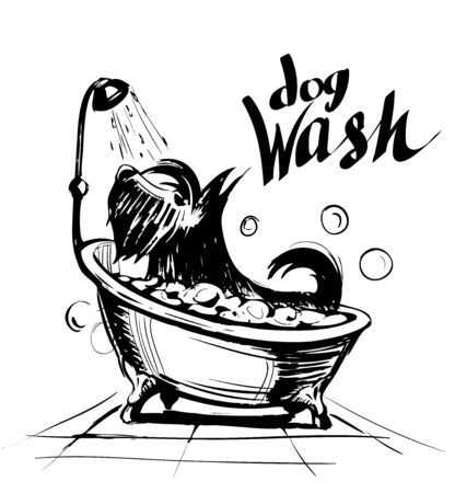 Dog in the bath clean. Pet washing. Vector illustrationのイラスト素材