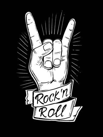 Rock and roll hand sign. Hand drawn illustration design.のイラスト素材