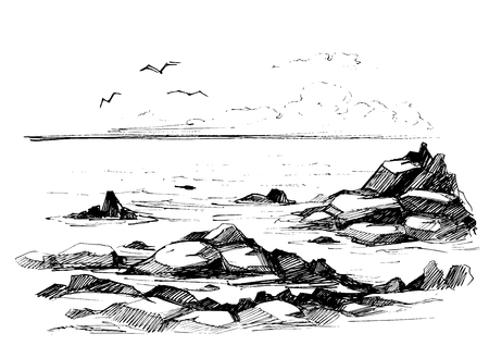 Rocks in the sea. Vector illustration.のイラスト素材