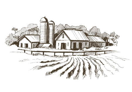 Countryside sketch. Hand drawn illustration converted to vectorのイラスト素材