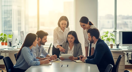 Business people working together in modern office. Business team meeting concept.の素材