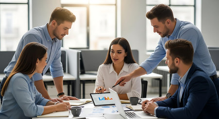Group of business people working together in office. Teamwork concept.の素材