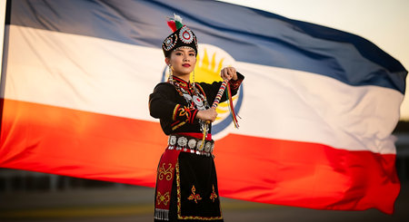 Unidentified Thai woman in traditional costume during the celebration of the Independence Day.の素材