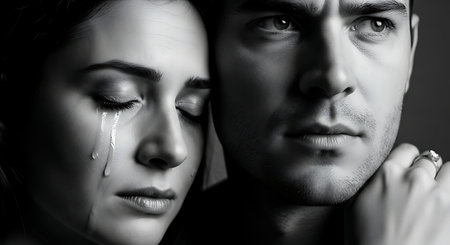 Black and white portrait of a beautiful couple in love. Portrait of a man and a woman in love.の素材