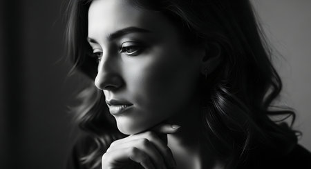 Portrait of a beautiful young woman. Black and white photo.の素材