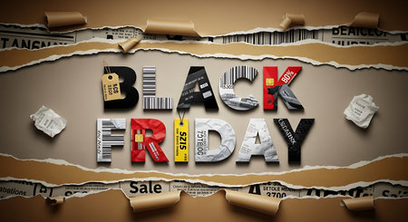 Black friday sale design concept with torn paper. Vector illustration.の素材