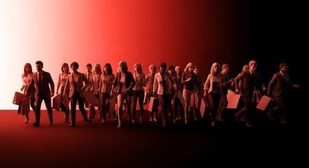 Group of Business People Walking in a Crowd. 3D Renderingの素材