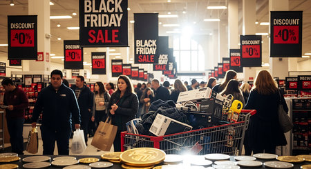 Black Friday Sale 3D Illustration on Black Background. Black Friday Special Offer. Black Friday Banner.の素材