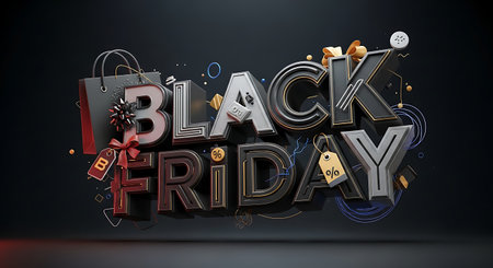 Black friday sale 3d illustration, black friday sale backgroundの素材