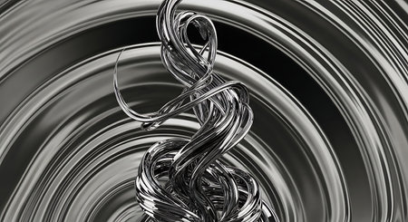 3d illustration of abstract metallic background with waves and lines in itの素材