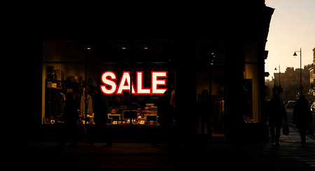 Silhouette of a shop window with a sale sign on itの素材