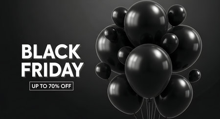 Black Friday Sale Banner with Balloons on Black Background. Vector Illustrationの素材