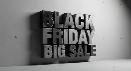 Black Friday Sale 3D Illustration Mockup Scene on Wall Backgroundの素材