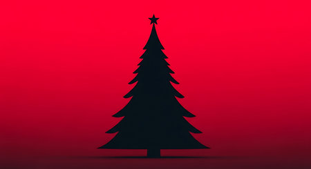Silhouette of Christmas tree on red background. 3D renderingの素材