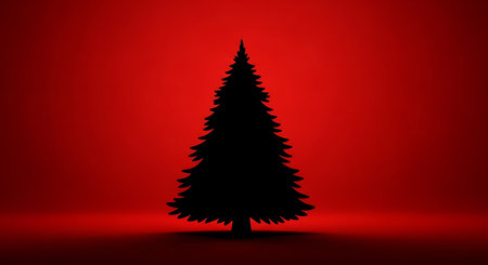 Silhouette of Christmas tree on red background. 3D illustrationの素材
