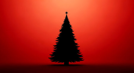 Silhouette of Christmas tree on red background. 3d renderingの素材