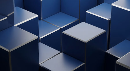 Abstract background of blue cubes. 3d rendering, 3d illustration.の素材