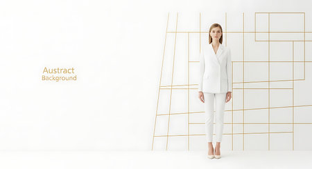 Beautiful woman in white suit on white background. Studio shot.の素材