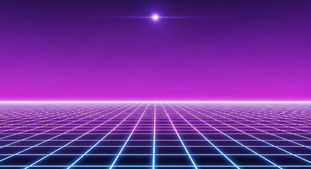 Retro 80s style background with neon lights. 3D Renderingの素材