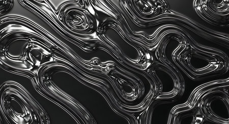 3d rendering of abstract metallic background with waves in black and white colorsの素材