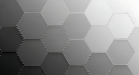 3d illustration of abstract geometric background with hexagons in gray colorsの素材