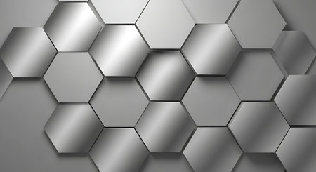 3d rendering of abstract metallic background with hexagons in gray colorの素材