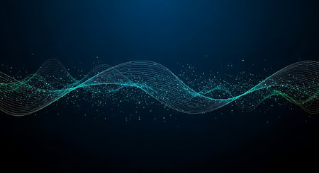 Abstract vector background. Wave of particles. Futuristic technology style.の素材