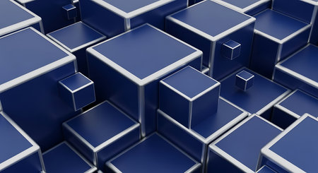 Abstract background of blue cubes, 3d render illustration, square shapeの素材