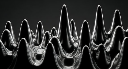 3d rendering of abstract metallic background with waves in black and white colorsの素材