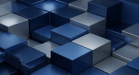 Abstract 3d rendering of blue cubes in empty space. Futuristic background design.の素材