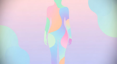 3d rendering of a female body in a pink and blue backgroundの素材