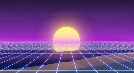 Retro 80s Retro Sci-Fi Background. 3d Illustrationの素材