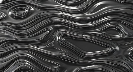 3d render, abstract background, black metallic wavy liquid texture. 3d illustrationの素材