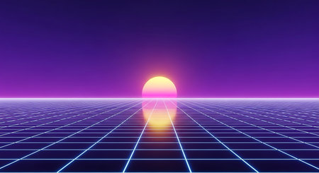 80s Retro Sci-Fi Futuristic Background. 80s Retro Sci-Fi Background. 3d Renderingの素材