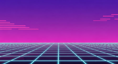 Retro 80s Sci-Fi Background with Glowing Lines. 3d Renderingの素材