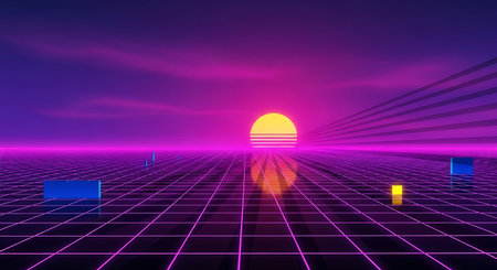Retro 80s Sci-Fi Futuristic Background. Vector Illustrationの素材