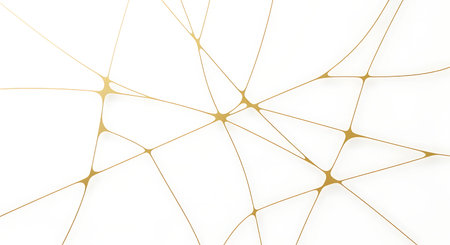 Gold network on white background. Abstract connection structure. 3D renderingの素材