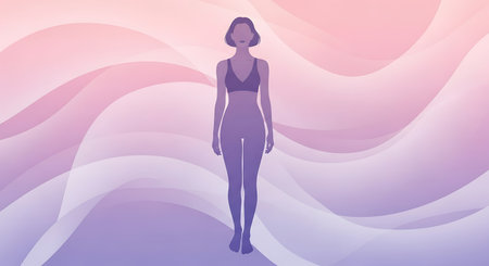 Female Silhouette with Wavy Background. Vector Illustration.の素材