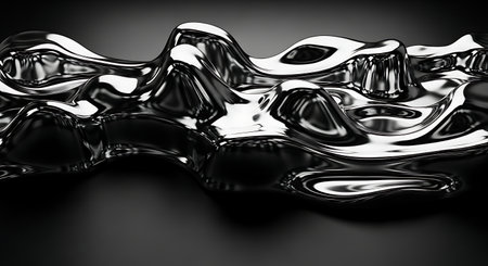 3d rendering of abstract wavy liquid background in black and white colorsの素材