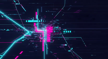 Abstract technology background with glowing lines and dots. 3D Renderingの素材