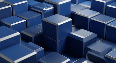 Abstract 3d rendering of blue cubes background. Futuristic shape.の素材