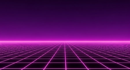 Retro background with glowing grid. 80s style. 3d renderingの素材